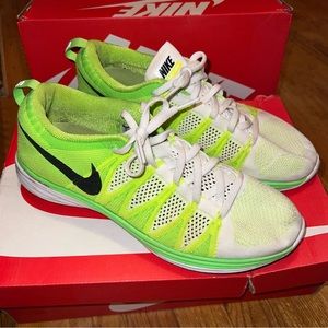 Women’s Nike Flyknit Lunar 2.0 size 10.5 in Neon Yellow Green/White